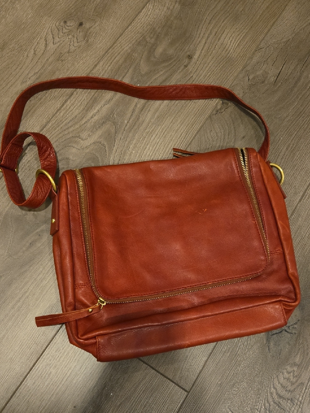 Leather Crossbody Messenger Bag in Burnt Orange. Osgoode Marley 13x11